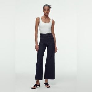 Marine straight-leg patch pocket high waist dark jeans “indigo”
